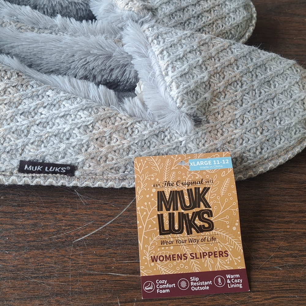 Muk Luks Women's Gray Slippers Extra Large 11-12 Fairy Dust New With Tags